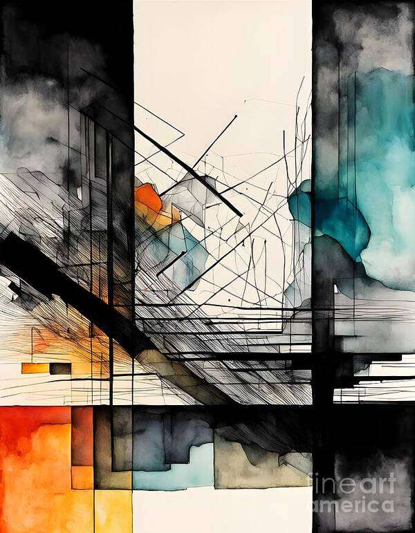 Abstract Art Print featuring the digital art Geometric Shapes and Bold Lines by Jennifer Van Niekerk