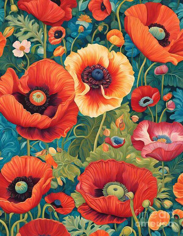 Poppies Art Print featuring the digital art Karoo Tropical Poppies by Jennifer Van Niekerk