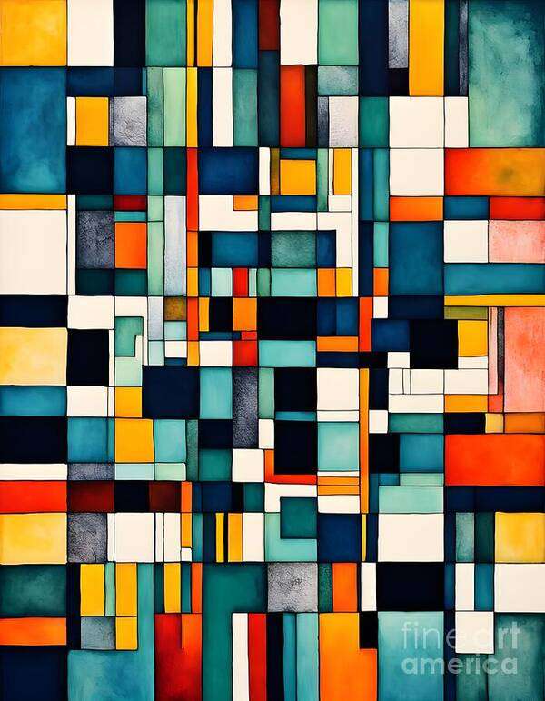 Geometric Art Print featuring the digital art Modern Grid by Jennifer Van Niekerk