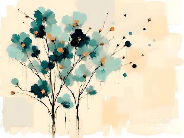 Floral Art Print featuring the digital art Dusky Green Contemporary Trees by Jennifer Van Niekerk