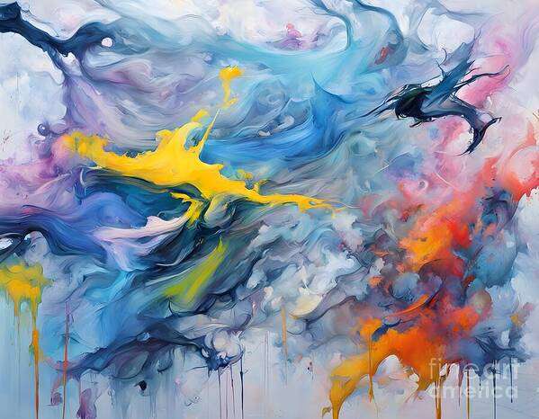 Abstract Art Print featuring the digital art Fluid Chaos by Jennifer Van Niekerk