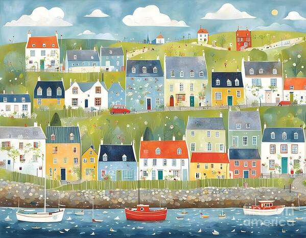 Village Art Print featuring the digital art Scottish Seaside Town by Jennifer Van Niekerk