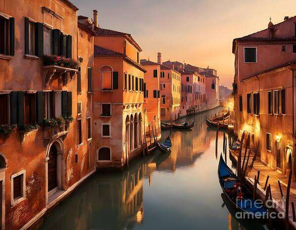 Venice Art Print featuring the digital art Venice in warm Evening Light by Jennifer Van Niekerk