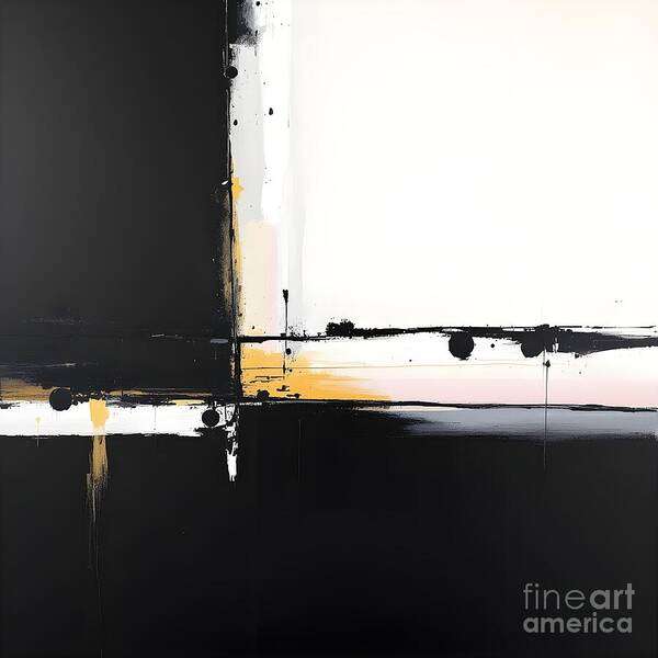 Abstract Art Print featuring the digital art Abstract Geometric Design with a Dash of Yellow by Jennifer Van Niekerk