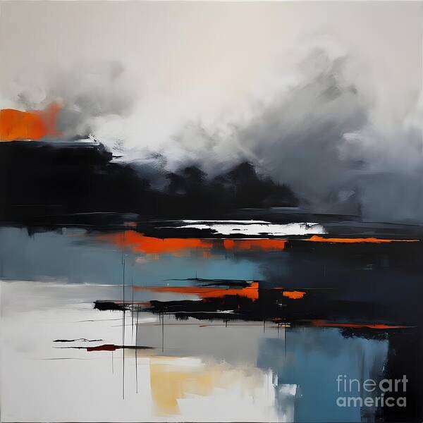 Abstract Art Print featuring the digital art Abstract Seascape with Smoky Clouds by Jennifer Van Niekerk