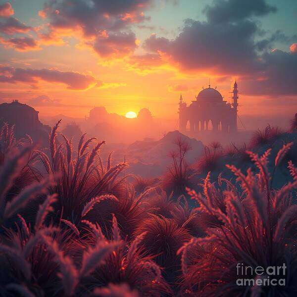 Sunset Art Print featuring the digital art Ancient Architecture by Jennifer Van Niekerk