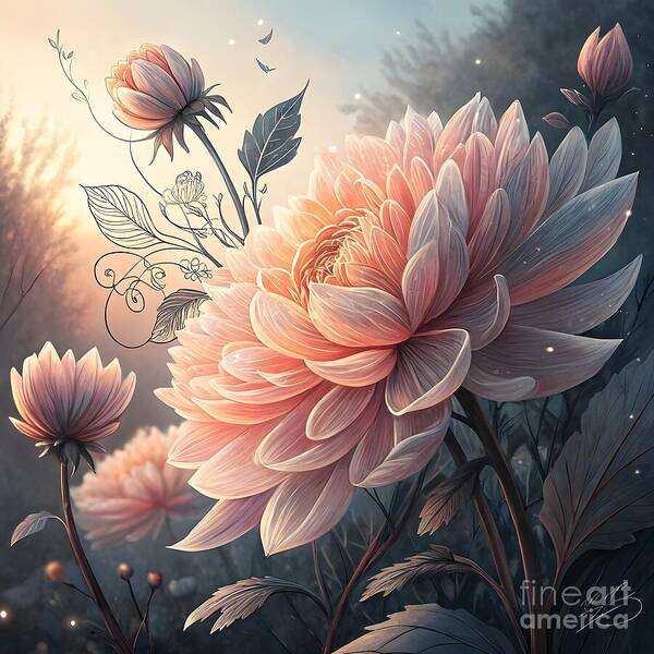 Flowers Art Print featuring the digital art Aura Floral Delight II by Jennifer Van Niekerk