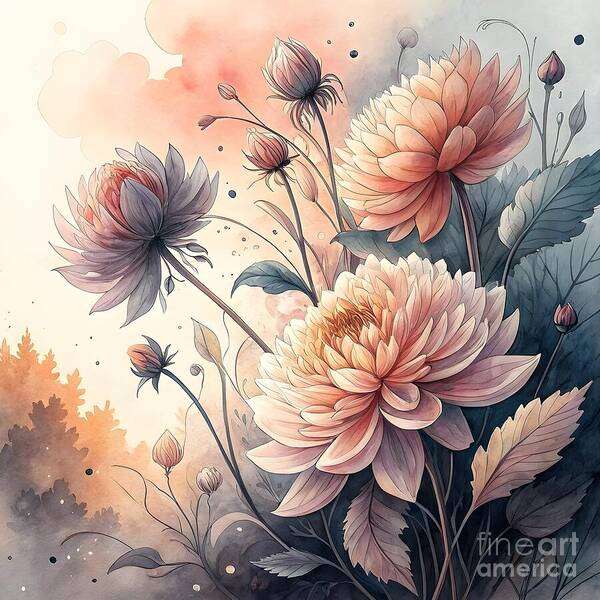 Flowers Art Print featuring the digital art Aura Floral Delight by Jennifer Van Niekerk