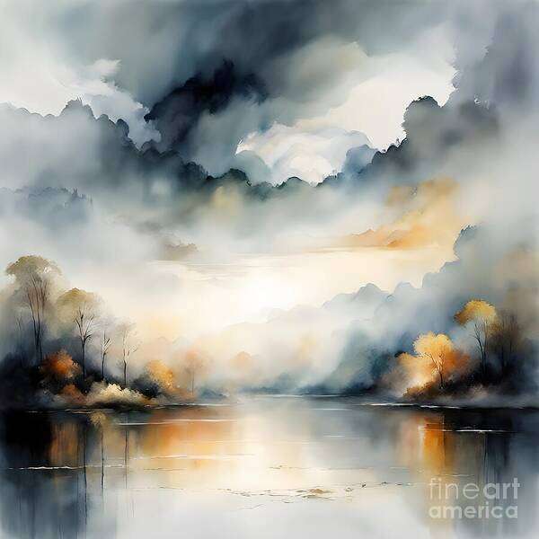 Landscape Art Print featuring the digital art Autumnal Tones contrasting with Cool Hues by Jennifer Van Niekerk