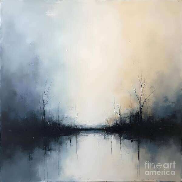 Landscape Art Print featuring the digital art Bare Trees in a misty atmosphere by Jennifer Van Niekerk