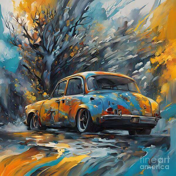 Car Art Print featuring the digital art Car against an expressive backdrop by Jennifer Van Niekerk