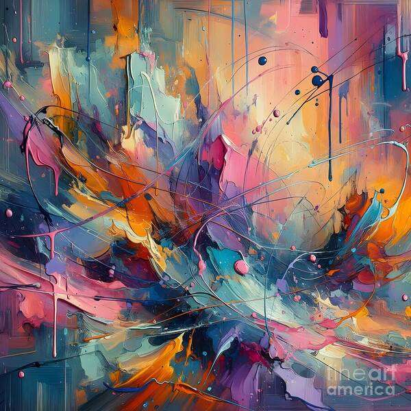 Abstract Art Print featuring the digital art Colour blend of swirls and splatters by Jennifer Van Niekerk