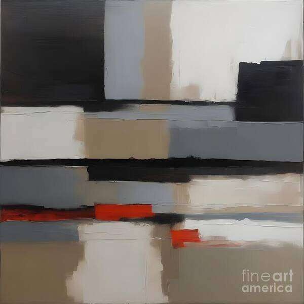 Geometric Art Print featuring the digital art Composition Grey, Black, Beige and Orange by Jennifer Van Niekerk