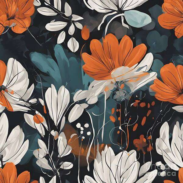 Floral Art Print featuring the digital art Contemporary contrasting vibrant flowers by Jennifer Van Niekerk