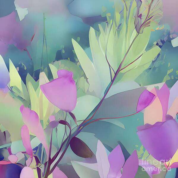 Abstract Art Print featuring the digital art Cyclamen and a Touch of Green by Jennifer Van Niekerk