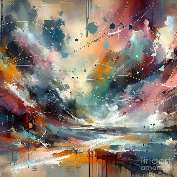 Abstract Art Print featuring the digital art Dramatic Abstract Weather Scene by Jennifer Van Niekerk