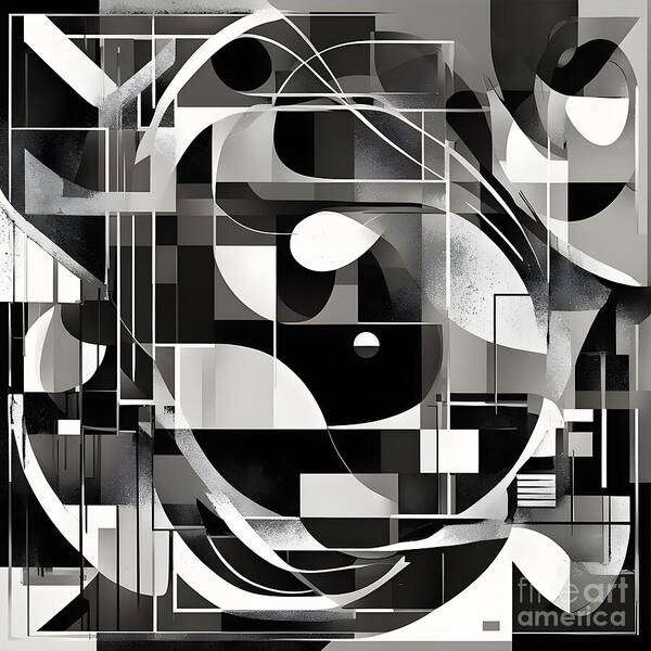 Abstract Art Print featuring the digital art Dynamic Black and White by Jennifer Van Niekerk