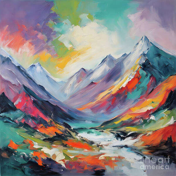 Mountains Art Print featuring the digital art Dynamic Mountainscape by Jennifer Van Niekerk