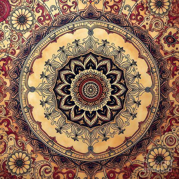 Mandala Art Print featuring the digital art Earthy Geometric Elements by Jennifer Van Niekerk