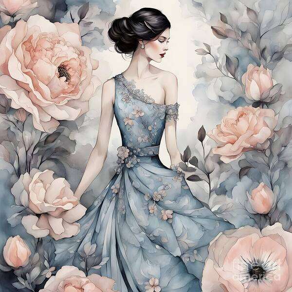 Flowers Art Print featuring the digital art Elegant Beauty and Creme Pearl Florals by Jennifer Van Niekerk