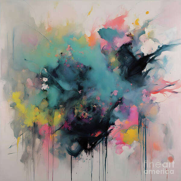 Abstract Art Print featuring the digital art Fluid Composition of Vibrant Splashes by Jennifer Van Niekerk