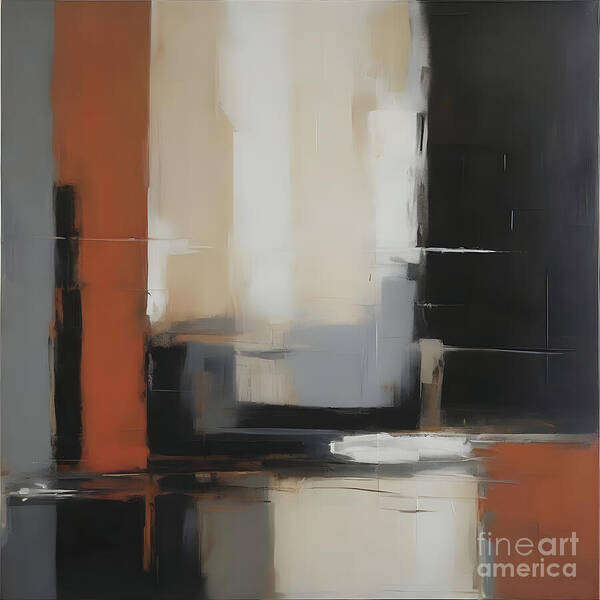 Abstract Art Print featuring the digital art Geometric Auburn, Cream and Grey by Jennifer Van Niekerk