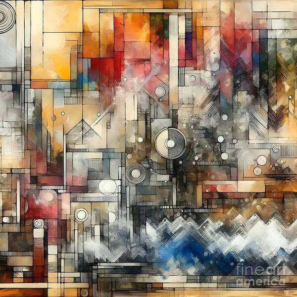 Abstract Art Print featuring the digital art Geometric, Complex and colourful by Jennifer Van Niekerk