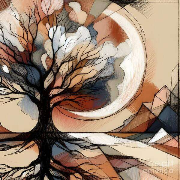 Tree Art Print featuring the digital art Geometric Crescent Moon Abstract by Jennifer Van Niekerk