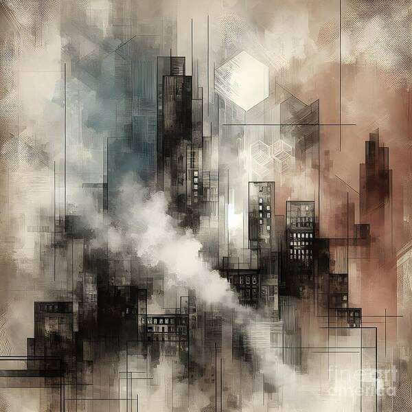 Cityscape Art Print featuring the digital art Geometric Urban Metropolis by Jennifer Van Niekerk