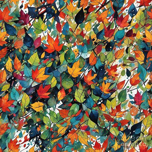 Autumn Art Print featuring the digital art Lunar Blue Autumn Leaf Canvas by Jennifer Van Niekerk