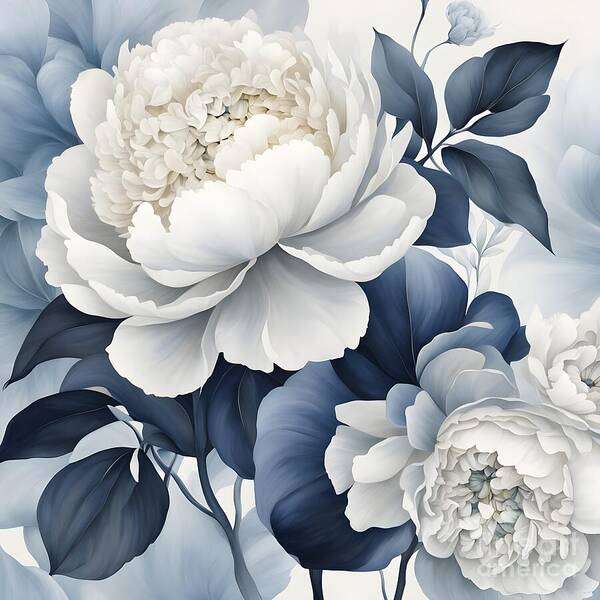 Floral Art Print featuring the digital art Lush Petals accentuated blue Leaves by Jennifer Van Niekerk