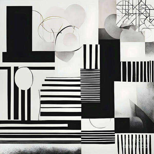 Abstract Art Print featuring the digital art Monochromatic Elements Intersects by Jennifer Van Niekerk