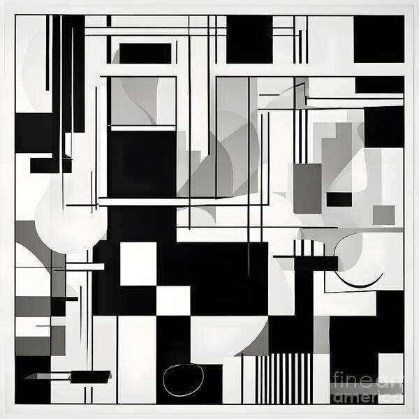 Geometric Art Print featuring the digital art Monochromatic Geometrical Composition by Jennifer Van Niekerk