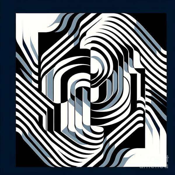 Abstract Art Print featuring the digital art Monochromatic Hypnotic Pattern by Jennifer Van Niekerk