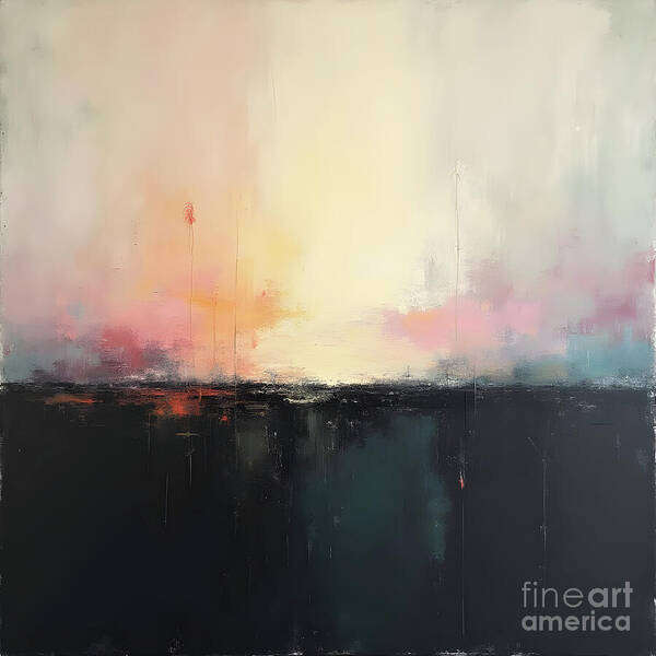 Abstract Art Print featuring the digital art Pink and Orange Horizon by Jennifer Van Niekerk