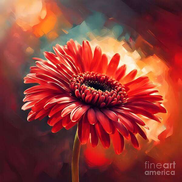 Flower Art Print featuring the digital art post Impressionist Red Gerbera by Jennifer Van Niekerk
