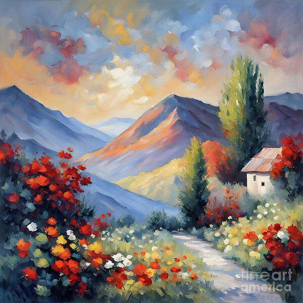 Landscape Art Print featuring the digital art Quaint Floral Pathway by Jennifer Van Niekerk
