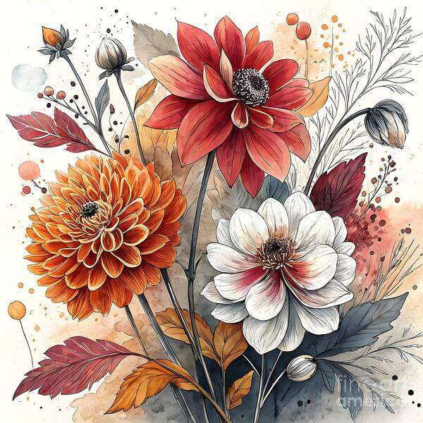 Flowers Art Print featuring the digital art Red Earth Anemone Bouquet III by Jennifer Van Niekerk