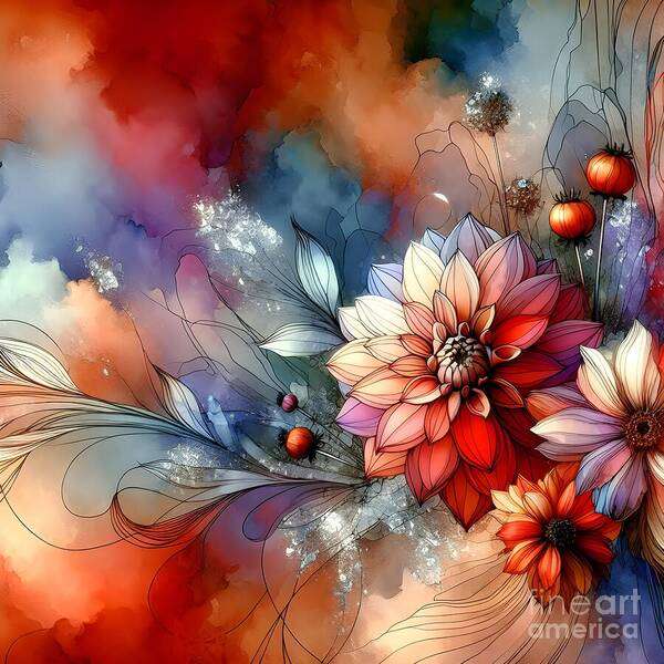 Flowers Art Print featuring the digital art Rose Marble Floral Composition by Jennifer Van Niekerk