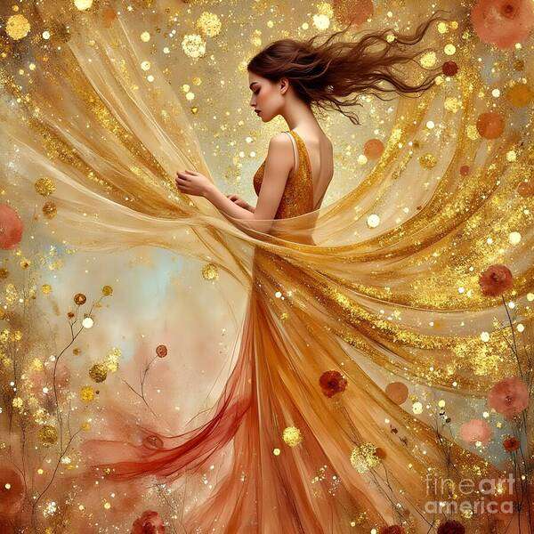 Ethereal Art Print featuring the digital art Shimmering Gold by Jennifer Van Niekerk
