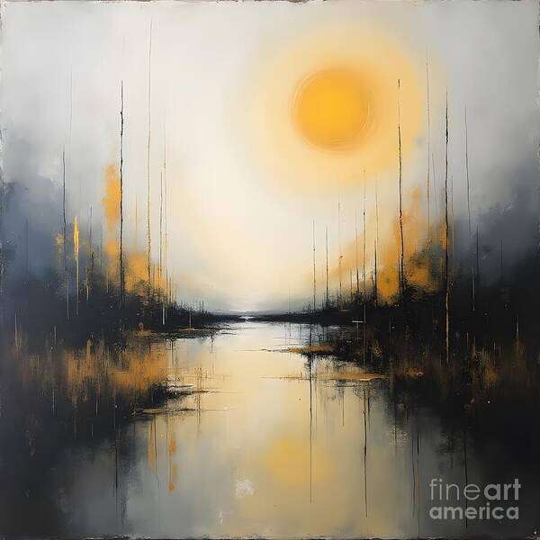 Sunset Art Print featuring the digital art Slender Trees with Golden Foliage by Jennifer Van Niekerk