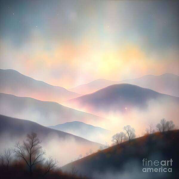 Landscape Art Print featuring the digital art Soft Pastel Hues in an ethereal Landscape by Jennifer Van Niekerk