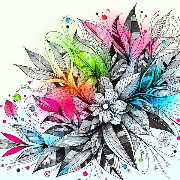 Floral Art Print featuring the digital art Stargaze Leaf Doodle by Jennifer Van Niekerk