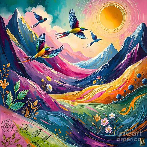 Birds Art Print featuring the ceramic art Sunbirds Delight by Jennifer Van Niekerk