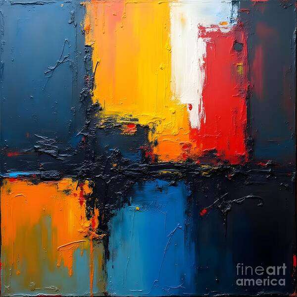 Abstract Art Print featuring the digital art Sunburst Yellow Abstract Impasto by Jennifer Van Niekerk