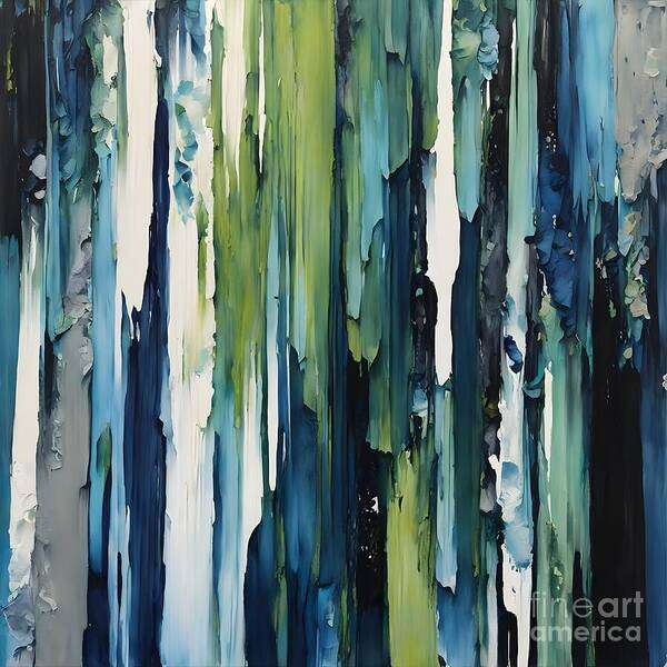 Vertical Art Print featuring the digital art Vertical blue green impasto by Jennifer Van Niekerk