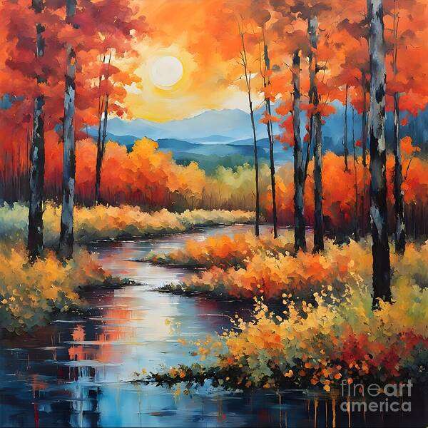 Autumn Art Print featuring the digital art Vibrant Autumn Colour Scene by Jennifer Van Niekerk