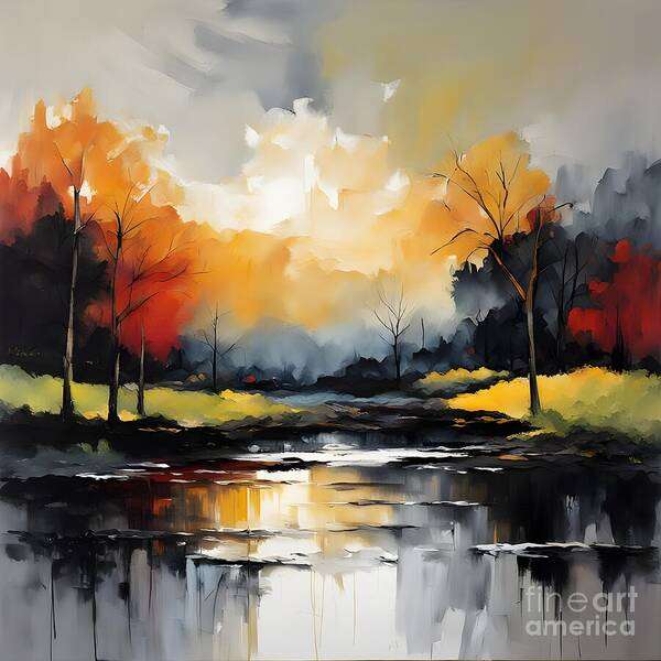 Autumn Art Print featuring the digital art Vibrant Autumn Trees by Jennifer Van Niekerk