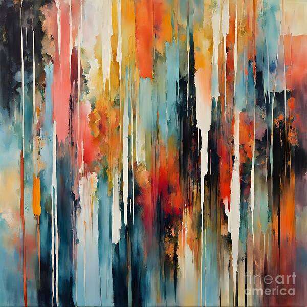 Abstract Art Print featuring the digital art Vibrant Streaks of Color cascade Vertically by Jennifer Van Niekerk