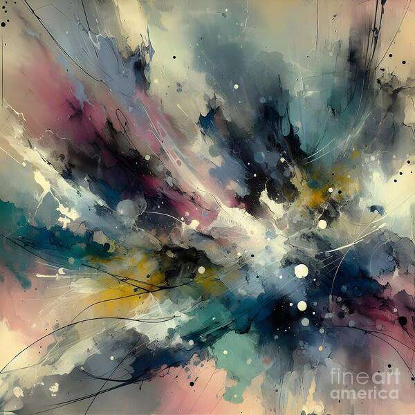 Abstract Art Print featuring the digital art Vibrant Streaks of Colour Exploding Outward by Jennifer Van Niekerk